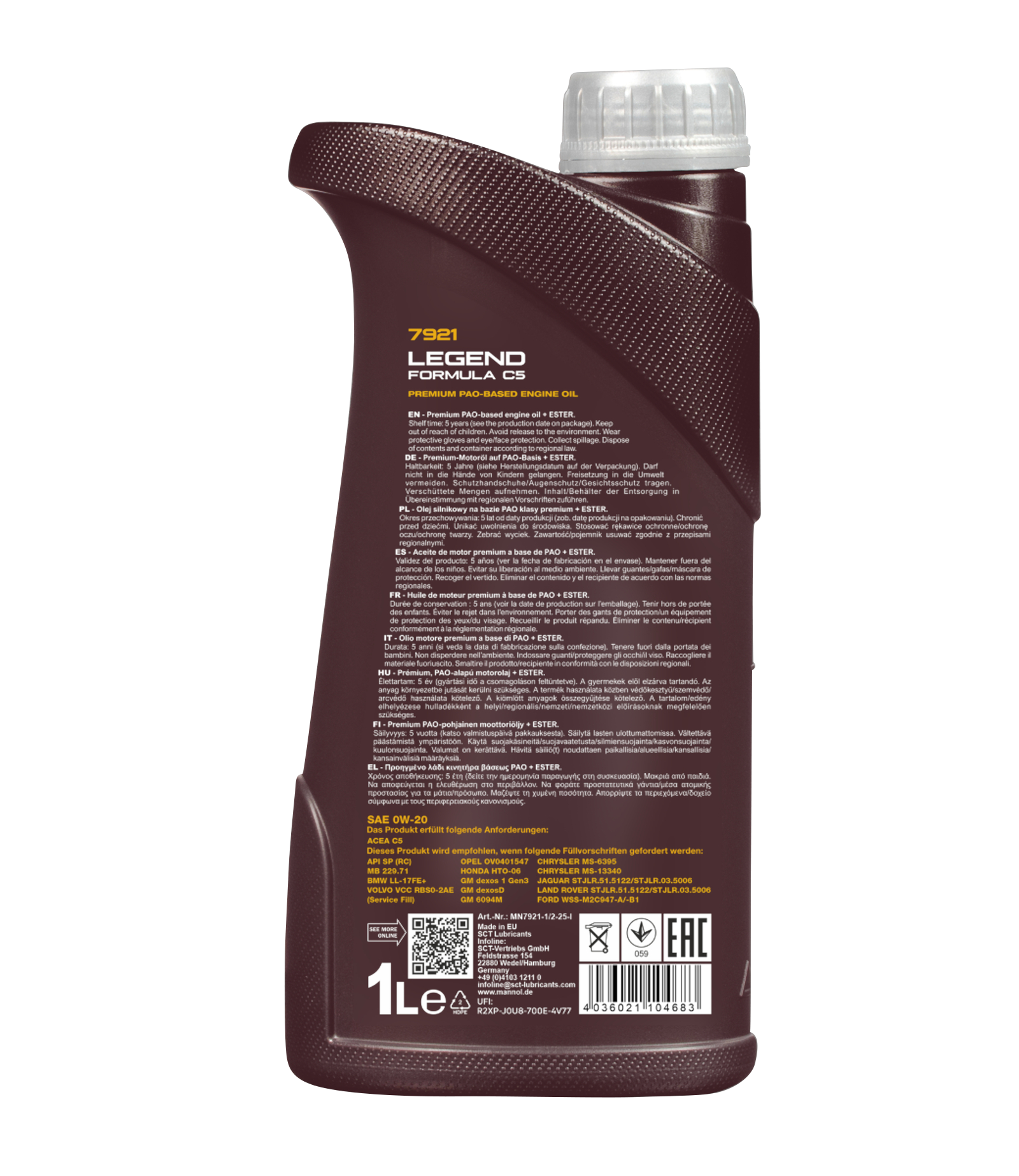 MANNOL Legend Formula C5 0W-20 Longlife Fully Synthetic Engine Oil - Image 2